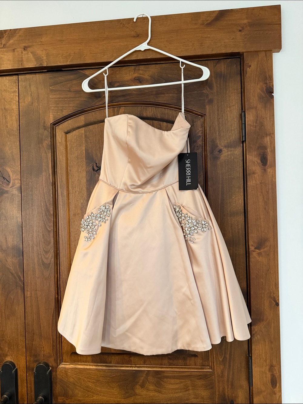 Sherri Hill Blush Pink Beaded Strapless Cocktail Dress